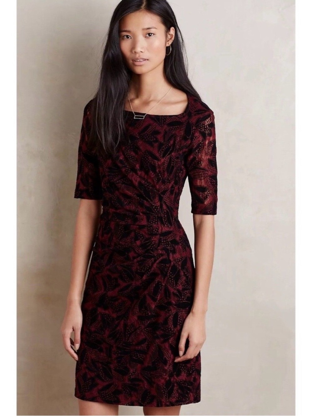 NWT Anthropologie Maeve Elorn Red Flocked Sheath Dress Size 6